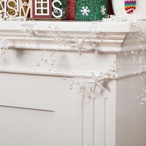 Beaded Starfish Garland Christmas Beaded Garland with Starfish Coastal Beach Decor for Christmas Tree Beach Home Decoration Supplies, 118 Inch Long(White)