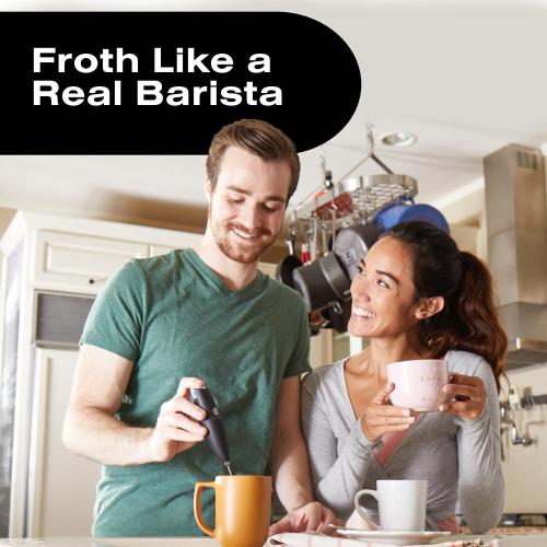 Bean Envy Milk Frother Handheld for Coffee - Electric Hand Blender, Mini Drink Mixer Whisk & Coffee Foamer Wand with Stand for Lattes, Cappuccino, Matcha and Hot Chocolate - Kitchen Gifts - Red