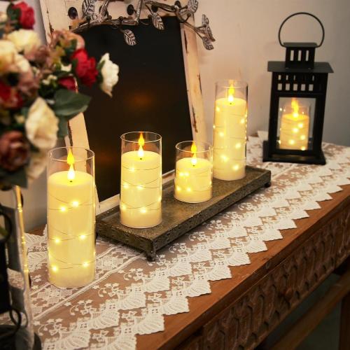 Homemory Pure White Flameless Candles with Embedded Star String Fairy Lights, Battery Operated Candle, LED Candles, Fake Candles with Remote Control and Timer, Set of 5(H4 5 6 8 8)