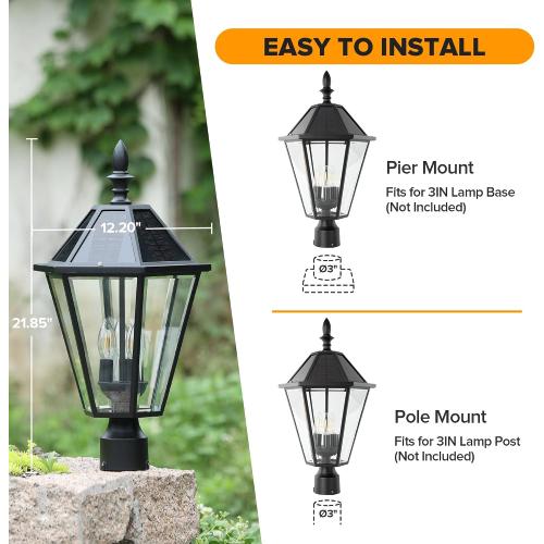 LUTEC 12513LE4-SL-Head LED Post Solar Light Outdoor, Dusk to Dawn Vintage Street Lights for Lawn Patio Yard Pathway Garden Mount (Base Not Included)