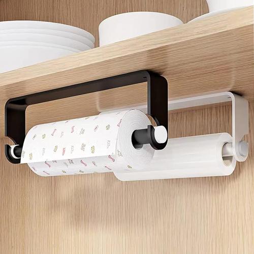 Aheucndg Under Cabinet Paper Towel Holder, Black | Self Adhesive, Wall Mount, for Kitchen or Bathroom, Paper Towel Rack
