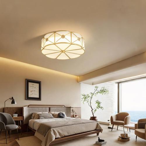 Size 23.62  Mid Century Brass Flush Mount Ceiling Light, 6-Light LED Brass and Glass Ceiling Lamp, Frosted Glass Shade Modern Light, Close to Ceiling Light Decorative for Bedroom Living Room(23.62 W)