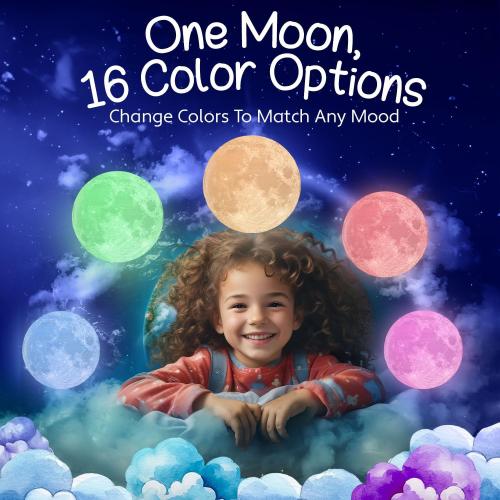 Mind-Glowing Moon Lamp - 3D Moon Night Light for Kids Bedroom - Globe Nightlight with Multi Color LED, Touch/Remote Control - Birthday Gift for Any Year Old Girls & Boys - Space Decor (7.1 inch)
