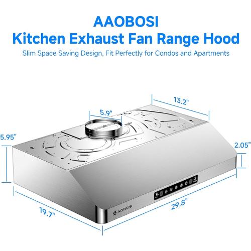 AAOBOSI 30 Inch Under Cabinet Range Hood, 800 CFM Stainless Steel Kitchen Vent Hood with Gesture Sensing, Touch Control, 3-Speed Exhaust Fan, LED Lights, Ducted Range Hood‼️light dirt and good condition‼️