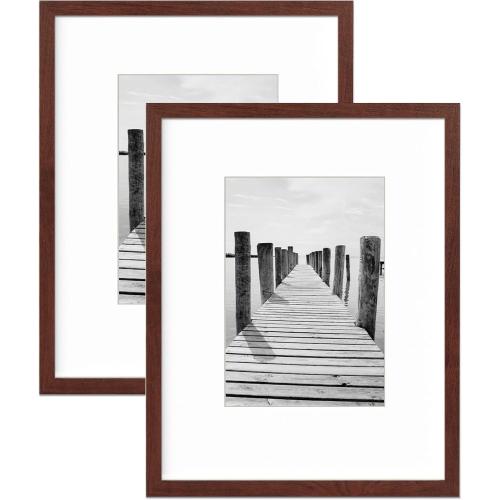 KTKDE 8x10 Picture frame Set of 2,Wine red Wooden Photo Frame 5x7mat or 8x10 Without Mat,Tempered Glass,10 by 8 Studio Gallery frames for Wall or Tabletop Family Friends Wedding Gift ideal gift