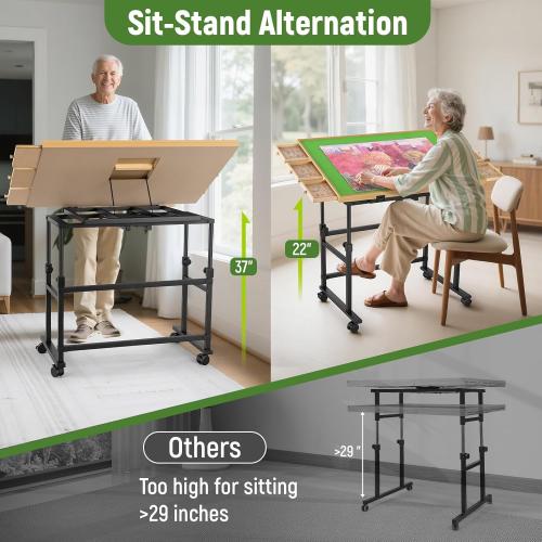 1500 Piece Jigsaw Puzzle Table with Metal Lazy Susan, Rotating Adjustable Height Puzzle Desk with Legs for Adults, 4-Tilting-Angle Portable Wooden Game Board with 6 Drawers & Cover