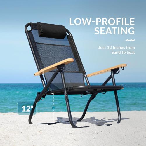 Water Buffalo Bondi Backpack Beach Chair, Reclining, Cup Holder, Tan | Lightweight Portable Design, High Back Support, Cup Holder, Padded Backpack Straps, Reclining Positions