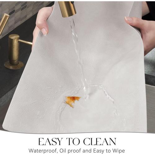 MOSAYT Vinyl Placemats Set of 8-12 X 17 Inch - Faux Leather 100% Waterproof Oil-Proof Wipeable PU Place Mats, Heat Resistant Reversible Table Mats for Kitchen, Dining, Outdoor (Light Grey)