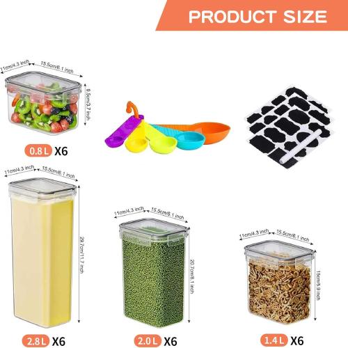 Set  of 24 Pack Airtight Food Storage Containers with Lids, Plastic Kitchen and Organization Canisters for Cereal, Flour and Sugar, BPA Free, Includes Spoons, Labels and a Pen