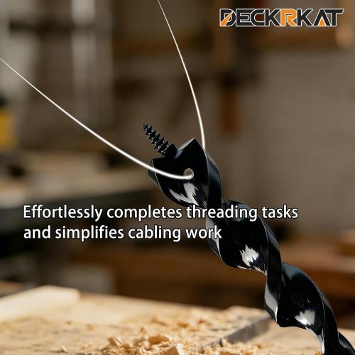 DECKRKAT 54 Flexible Installer Drill Bit - 3/8 Auger with Fish Eye Hole & Anti-Slip 3-Flat Shank for Wire Pulling Through Walls, Ceilings, Sidewalks.