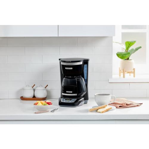 BLACK DECKER 12-Cup Digital Coffee Maker, Programmable, Washable Basket Filter, Sneak-A-Cup, Auto Brew, Water Window, Keep Hot Plate, Black