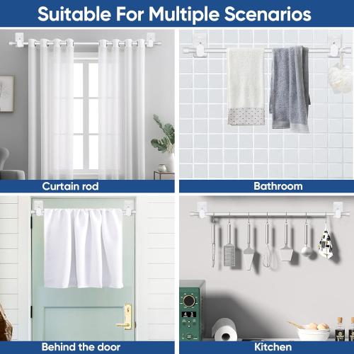 Curtain Rods No Drilling for Windows 30 to 45 Inches,5/8 Inch Diameter No Drill Small Curtain Rod Set with 3M Adhesive Brackets,Not Suitable for Painted Walls, White