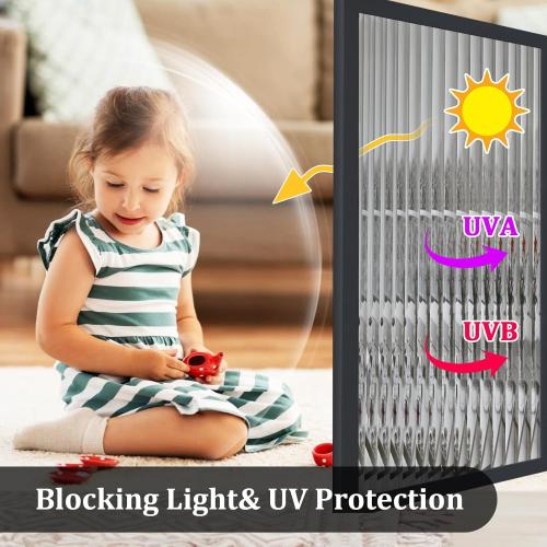 Beautyhero Adhesive Reeded Glass Window Privacy Film, Shatterproof Fluted Frosted Glass Clings, Waterproof 3D Decorative Window Coverings for Bathroom, Cabinet, Front Door, 35.4 x 78.7 Inch
