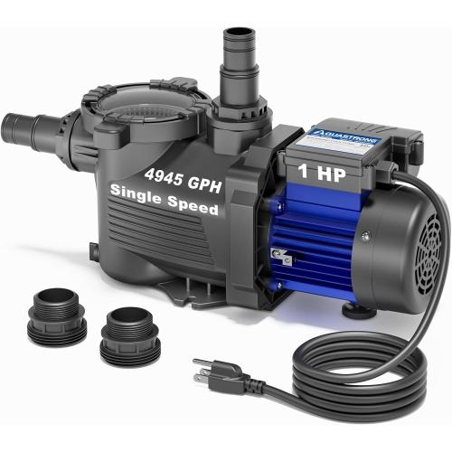 AQUASTRONG 1 HP Above Ground Pool Pump, Single Speed, 1.25&1.5''adapter, 115V, 4945GPH, High Flow, Powerful Self Primming Swimming Pool Pumps with Filter Basket