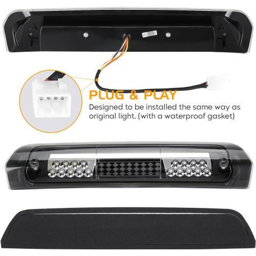 LED Tail Light   3rd Third Brake Light Fit for Dodge Ram 1500 2002-2006, for Dodge Ram 2500 3500 2003-2006, Taillight Assembly and High Mount Stop Light, 3 Pcs, Chrome Housing Clear Lens