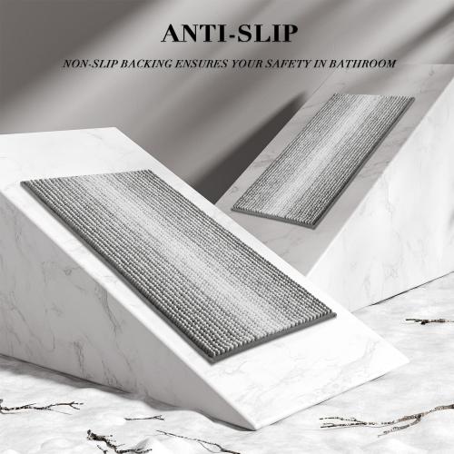 BSICPRO Bathroom Rugs and Mats Sets, 2 Piece Thick Absorbent Chenille Non Slip, Soft Shaggy Floor Mats, Machine Washable (20 x 47 Plus 16 x 24, Gray)