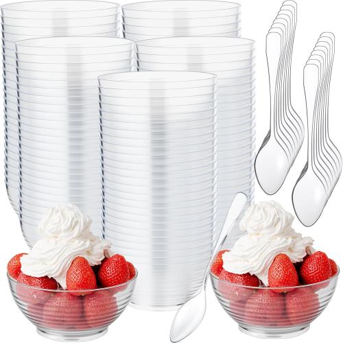 400 Pcs 3 oz Mini Dessert Bowls and Spoons Small Clear Plastic Bowl Hard Serving Cups for Appetizers Mousse Puddings Condiments Snacks Party