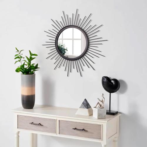 Black Sunburst Spoked Mirrors for Wall Boho Home Round Wall Art Mirror Classic Metal Modern Hanging Mirror Living Room Hallway Bathroom Bedroom Office Vanity Entryway 16