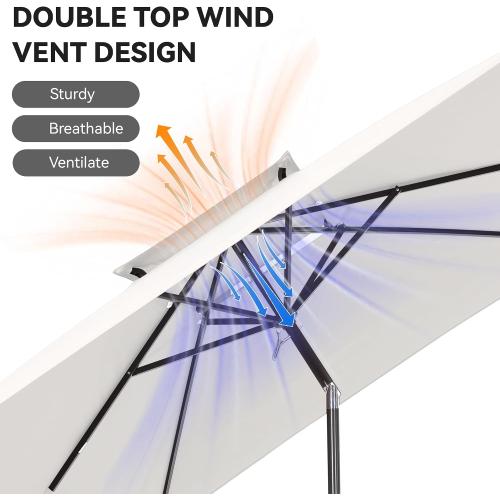 6.6 x 10 ft Rectangular Patio Umbrella, Outdoor Market Table Umbrella with Push Button Tilt and Crank, Double-Tier Vent, 6 Ribs, Rectangle Patio Umbrella for Backyard, Deck, Pool, Fits 4–6 Chairs and Tables (White)