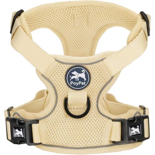 XL Khaki PoyPet Reflective Soft Breathable Mesh Dog Harness Choke-Free Double Padded Vest with Adjustable Neck and Chest(Khaki,XL)