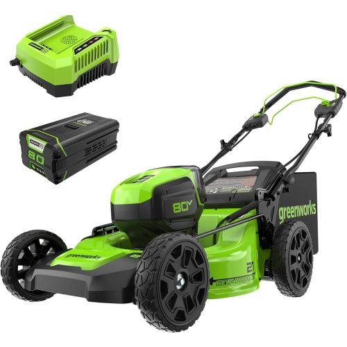 Greenworks 80V 21 Brushless Cordless (Self-Propelled) Lawn Mower (75  Compatible Tools), 4.0Ah Battery and 60 Minute Rapid Charger Included