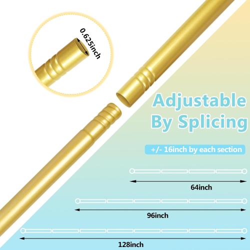 Set of 5 Size 48 to 84-96 Inch Curtain Rods No Drilling for Windows 48 to 84-96 Inch,Renter Friendly Drapey Pole with 5PCS No Drill Curtain Rod Brackets,Outdoor Long Cortineros Para Ventanas with Adhesive Curtain Rod Holder Gold