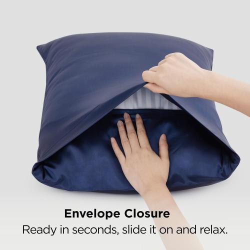 Bedsure Satin Pillowcase 2 Pack Similar to Silk Pillow Cases Standard Size, Pillow Case for Sleeping Women with Envelope Closure, Gifts for Women Men, Navy, 20x26 Inches, 2pcs