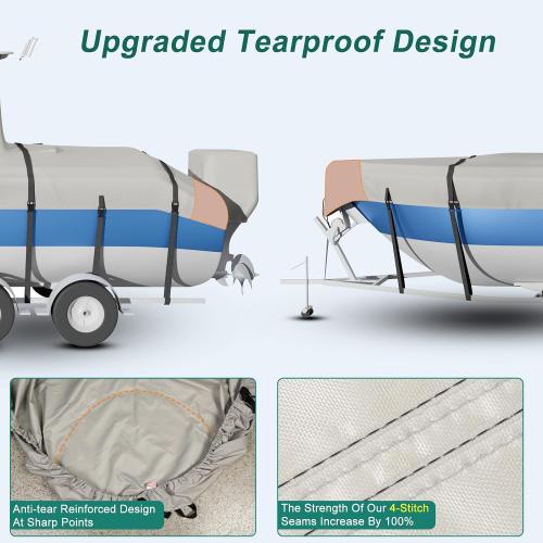Heavy Duty Ture 900D T-Top Boat Cover 22ft - 24ft with Motor Cover, 100% Waterproof Solution-Dyed Center Console Boat with T Top Roof 22-24 Foot with Upgraded 19 Windproof Straps