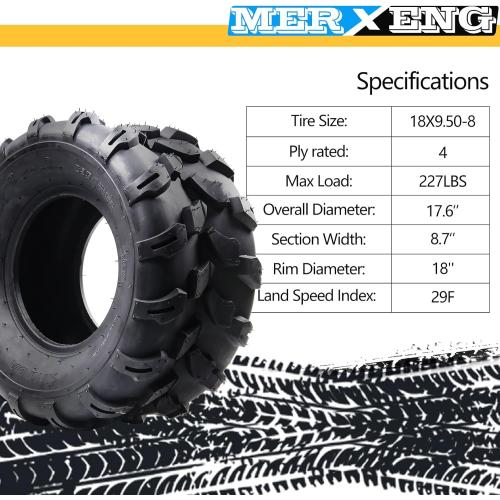 TROPOW 18X9.50-8 ATV Tires, 4PR, Set of 2 All Condition ATV Sand Mud Off-Road Tires, Tubeless