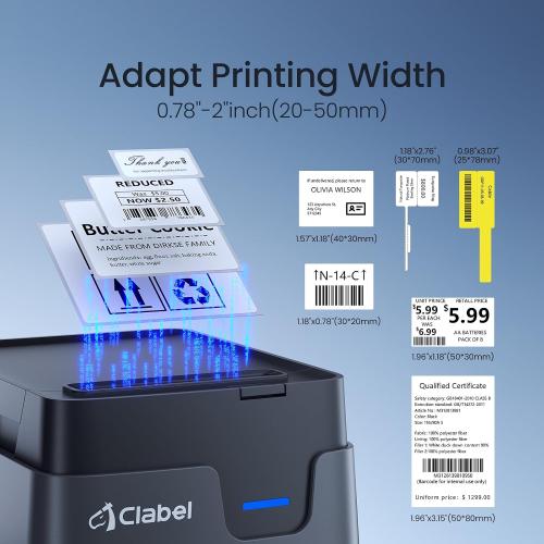 CLABEL Desktop Barcode Label Printer: 221D Bluetooth Label Maker with Direct Thermal Printing, 2 Inch Print Width for Barcodes Address Office Warehouse with 1 Roll Label