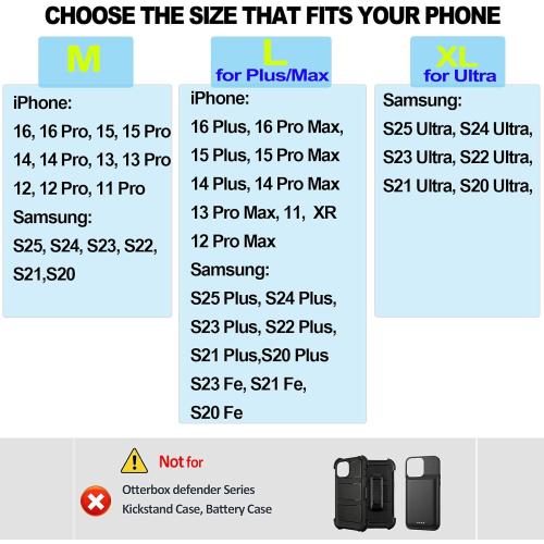 Leather Phone Holster with Strong Metal Belt Clip and Magnetic Closure Compatible with iPhone 16/15/14/13/12 Pro Max, Galaxy S25/S24/S23/S22 Plus & FE, L-Black