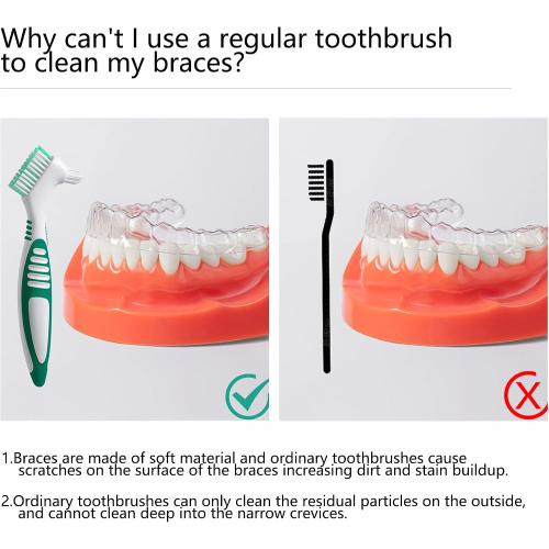 Denture Brush 4Pcs Denture Toothbrushes，Denture Cleaning Care Cleaning Brush ，Double Sided Toothbrush，Multi-Layered Bristles and Rubber Anti-Slip Handle (Purple, Green, Blue, Orange)
