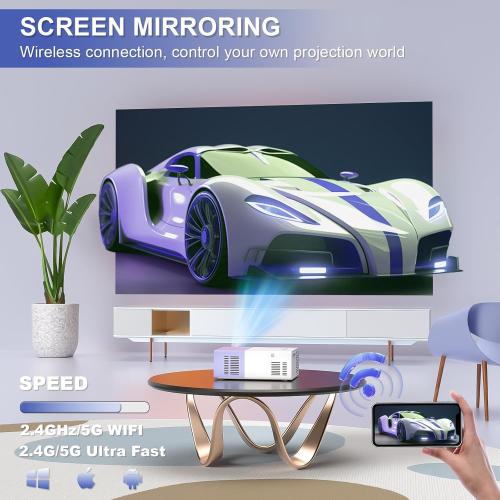 Mini Projector with WiFi - Portable 1080P HD Movie Projectors, Outdoor Compatible with Phone/Tablet/Laptop/TV Stick- Purple White