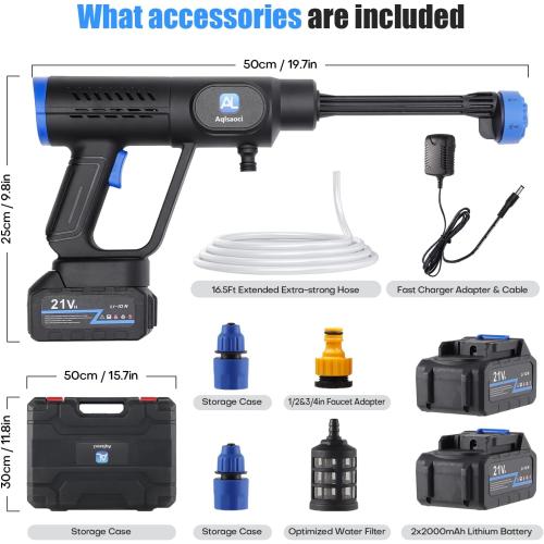 Cordless Pressure Washer,1450 PSI Brushless Portable Power Washer with LCD Display & 100-levels Pressure Adjustable,2×21V Rechargeable Batteries 6-in-1 Nozzle for Car,Patio,RV,Fence & Yard Cleaning