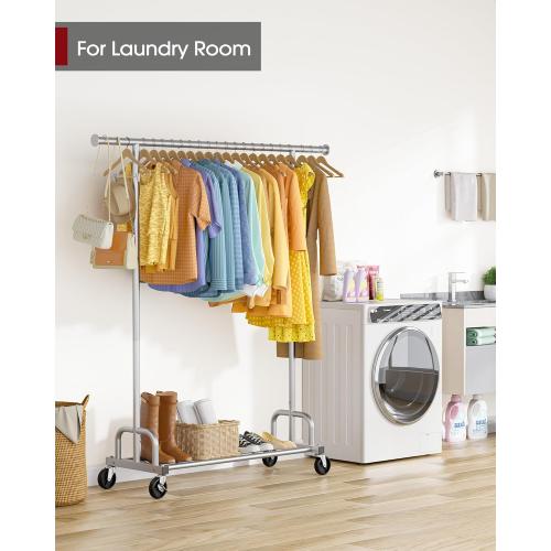Sakugi Clothes Rack - Large-Capacity Clothing Racks for Hanging Clothes with Lockable Wheels, Space-Saving Metal Coat Rack for Bedroom, Laundry Room, Entryway, 45.6 x 16.9 x 59, Silver