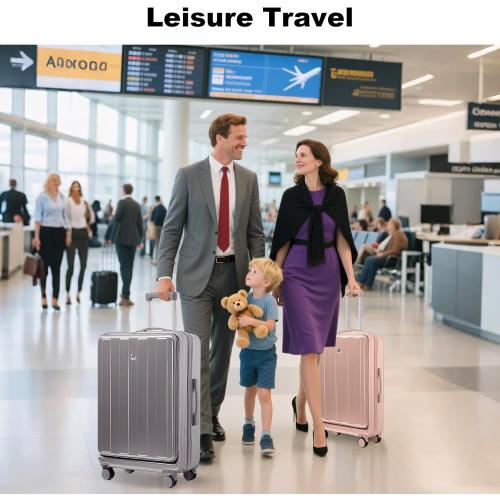 Gets Carry on Luggage Airline Approved,20 Inch Abs Pc Hardshell Spinner Luggage With Cup Phone Holder and USB Charger,Front Pocket Durable Suitcase for Women Men-Pink( has a crack by the side handle)
