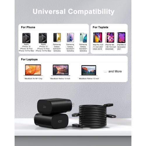 Type C Charger Fast Charging, 2Pack [10FT&6FT] Long USB C Cable with 25W Phone Super Fast Charger Block Compatible with Galaxy S25/S24/Plus/Ultra,iPhone 15/16/17/Air/Plus/Pro Max