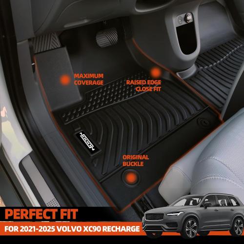 Black All Weather Floor Mats for Volvo XC90 Recharge Hybrid/PHEV 2022-2025 7 Seats Floor Mats & Trunk Mat & Backrest Mats for Volvo XC90 Recharge Accessories Guard Odorless Anti-Slip Floor Liner