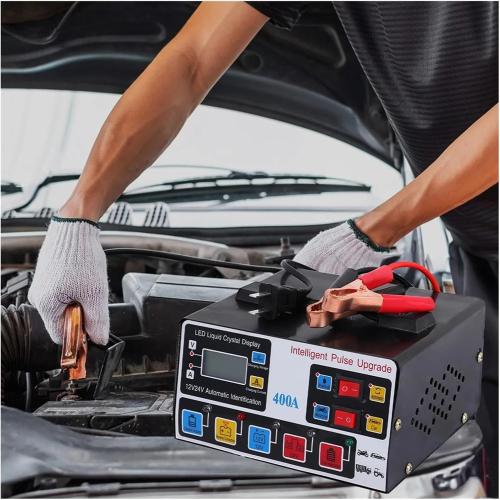 400A Smart Car Battery Charger - 220W Heavy Duty 12V/24V Fast Charging with Self-Stop Function(US Plug)