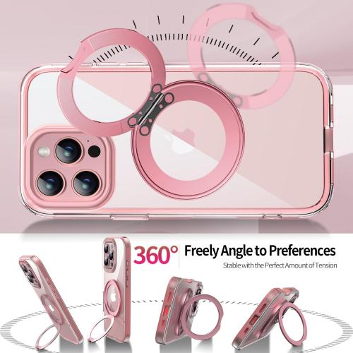 Privacy Case for iPhone 16 Pro with 360°Stand [Built-in Anti Peeping Screen Protector] [Compatible with MagSafe] [Magnetic Ring ] Full Body Protective Phone Cover 6.3, Pink