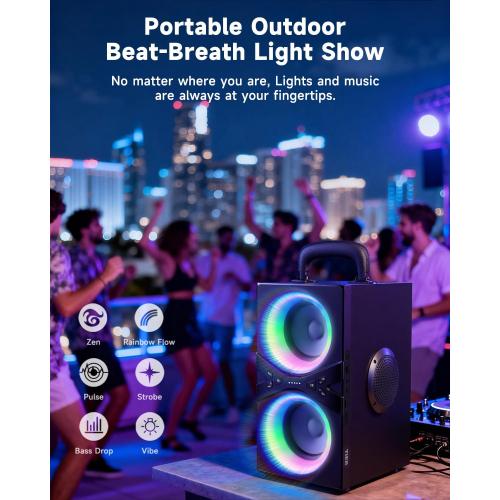 Party Bluetooth Speaker:80W Peak Large Stero Sound for Outdoor,Deep Bass,TWS,Loud with Lights,Portabe Wireless Big Speakers with Long Playtime,House,Projector,Movie