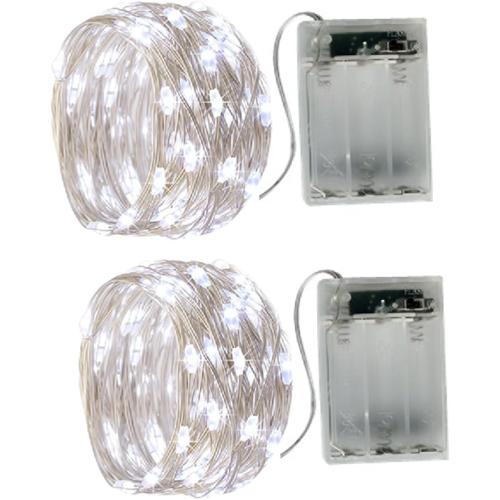 2 x 50LEDs Fairy Lights Battery Operated, Silver Wire 2 Mode 16.4Ft Chains String Lights for Bedroom Christmas Party Decoration (Cool White, 16.4)