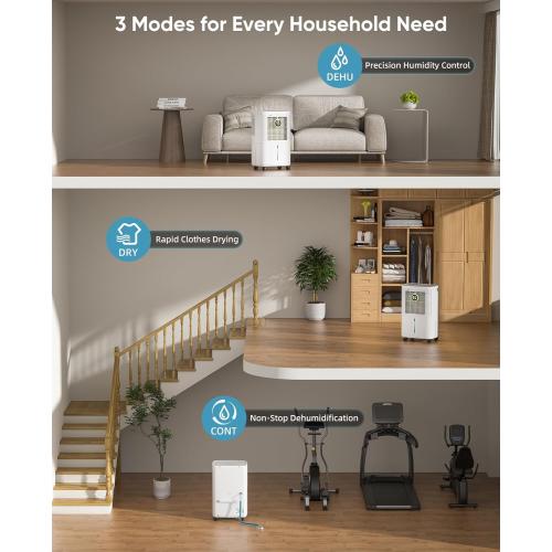 Size 34 Pint Color White  Dehumidifiers for Home, Basement, Bedroom, Bathroom, 2500 Sq.ft Dehumidifier with Drain Hose, Smart Humidity Control & Display, 3 Operation Modes, 24H Timer, Child Lock (White)