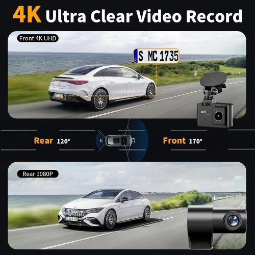 Dash Cam Front and Rear: 4K Dual Channel Dash Cam - 5GHz WiFi, Dash Camera for Cars with 64GB Card, 2.0 IPS Screen, App Control, G-Sensor, Loop Recording, 170° Wide Angle, Night Vision, Parking Mode