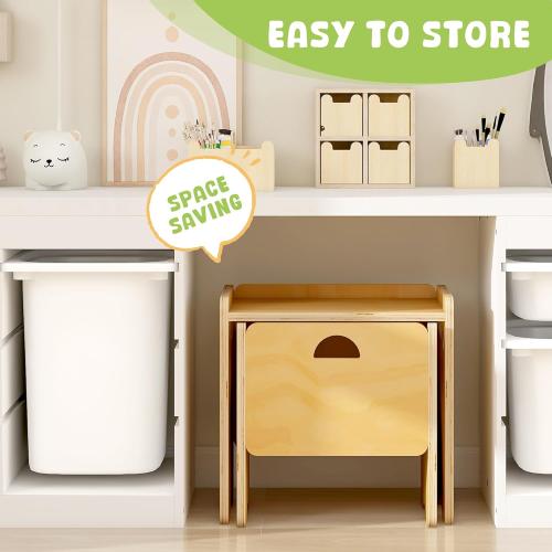 MallBest Montessori Toddler Table and Chair Set-Adjustable seat Height Wooden Toddler Table，Kids Activity Step Stools，Kids Funiture for Eating Drawing Reading