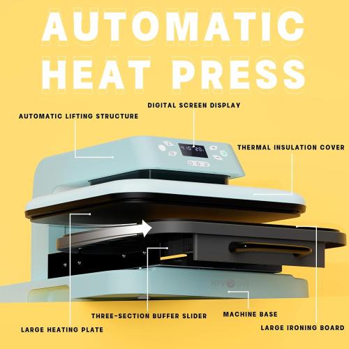 HTVRONT Auto Heat Press Machine for T Shirts - Heat Press 15x15 with Auto Release - Heats Up Fast & Heat Evenly, Professional Heat Press Machines for HTV, Sublimation, Heat Transfer Projects