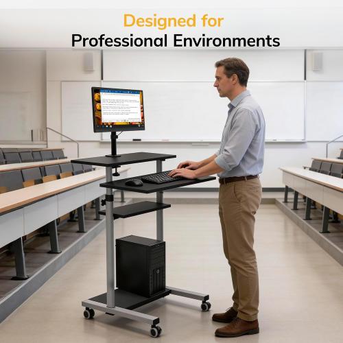 Mount-It! Mobile Computer Cart with Monitor Mount for Screen up to 32, Portable Desk on Wheels, Rolling Laptop Stand Teachers, Office, Classroom, Rise up to 53, Projector, Podium, Keyboard Tray❗MAY HAVE MISSING PIECES❗