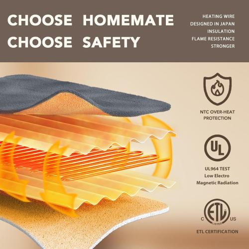 Homemate Heated Blanket Electric Throw - 50x60 Heating Blanket Throw 1/2/4/6/8 Hours Auto-Off 10 Heat Level Over-Heat Protection Flannel Sherpa ETL Certification