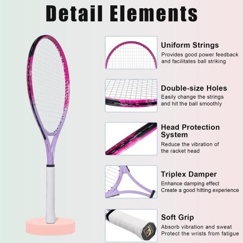bo'weiqi 17-25 Kids Tennis Racket for Aged 2-12 Lightweight Youth Tennis Racquet for Girls and Boys Outdoor/Indoor Sports with 1 Non-Slip Grip and 1 Shoulder Strap Bag Easy Carry