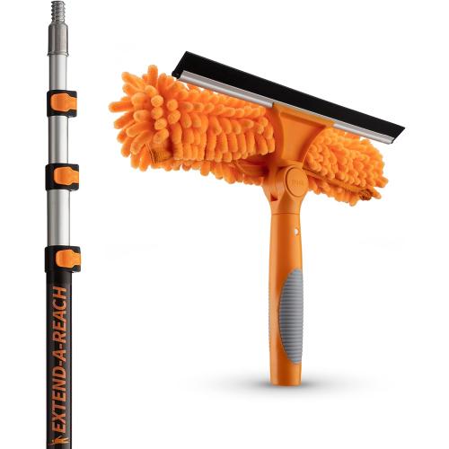 4-12 ft Window Washing Kit with Extension Pole (20  Foot Reach) // Window Cleaning Tool & Window Washer Squeegee with Telescopic Extension Pole // Best Indoor Outdoor Window Washing Equipment